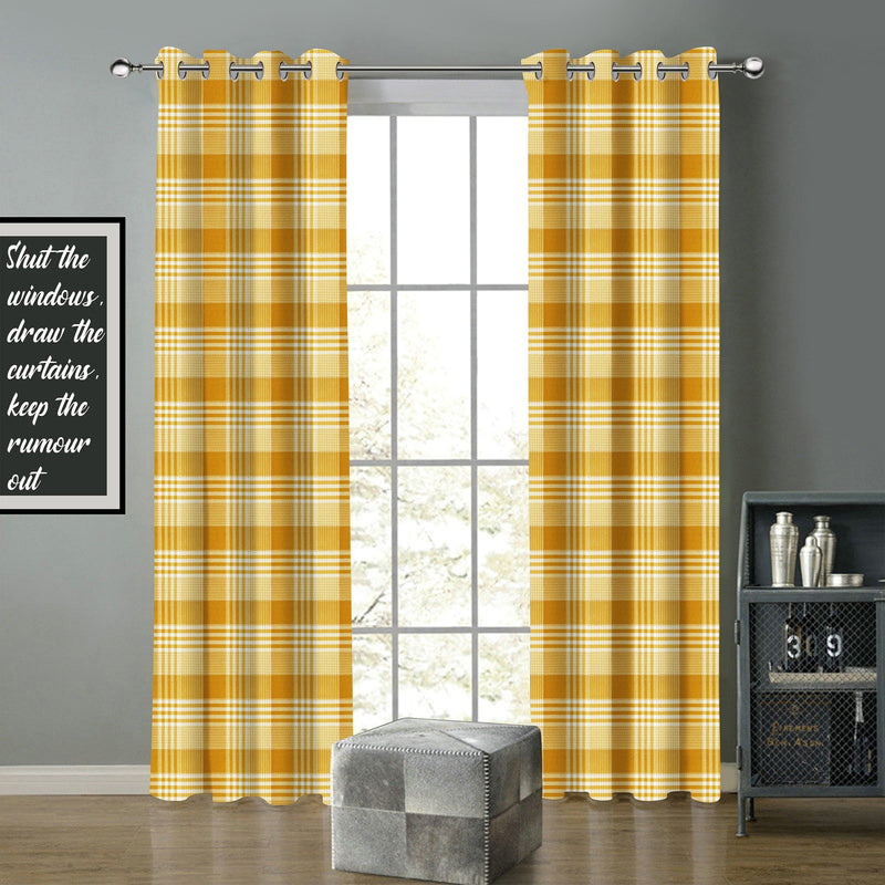 Cotton Track Dobby Yellow 9ft Long Door Curtains Pack Of 2