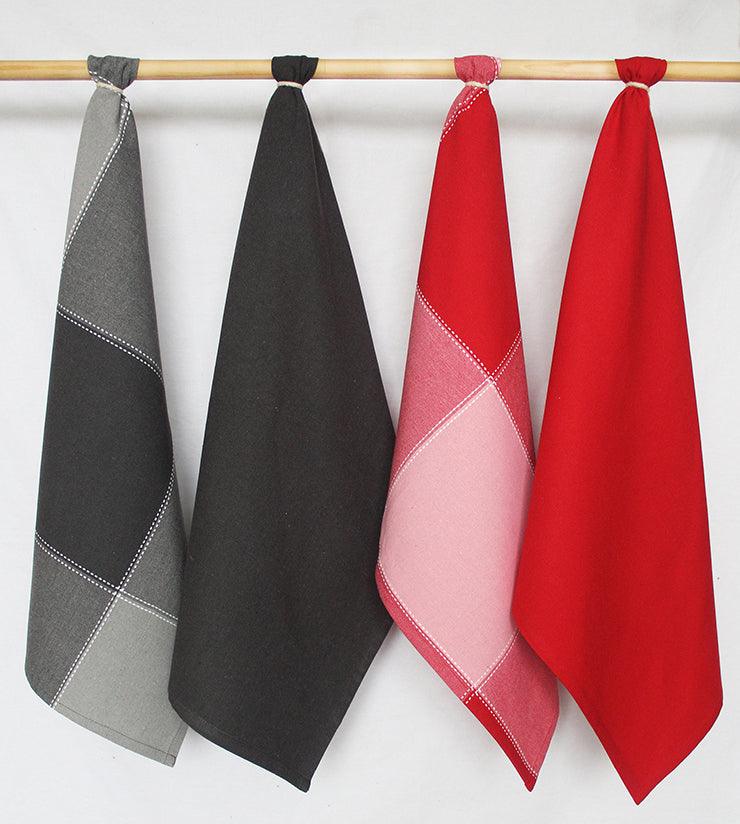 Cotton 4 Way Dobby Red and Grey Kitchen Towels Pack Of 4 freeshipping - Airwill