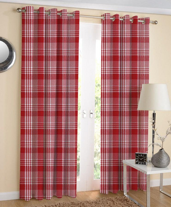 Cotton Track Dobby Red 7ft Door Curtains Pack Of 2 freeshipping - Airwill