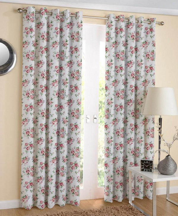 Cotton Small Pink Rose 7ft Door Curtains Pack Of 2 freeshipping - Airwill