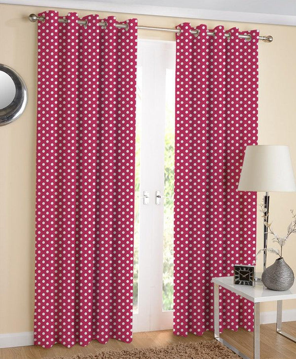 Cotton Pink Polka Dot 7ft Door Curtains Pack Of 2 freeshipping - Airwill